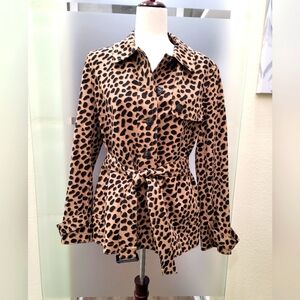 Ann Taylor Leopard Prnt Belted Mini Trench Coat Size 14